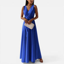 Maxikleid mit Wickeloptik und Taillengürtel in Blau