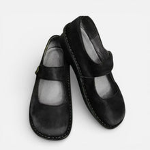 Orthopädische Damen Ballerina Schuhe mit Riemen in Schwarz