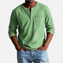 Herren Langarmshirt mit Knopfleiste und Brusttasche in Hellgrun