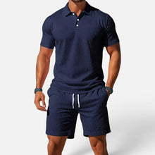 Herren Poloshirt und Shorts Set Kurzarm Strukturmuster in Marineblau