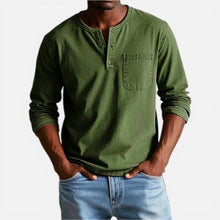Herren Langarmshirt mit Knopfleiste und Brusttasche in Grün