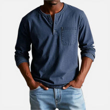 Herren Langarmshirt mit Knopfleiste und Brusttasche in Blau
