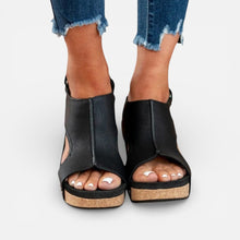 Orthopädische Damen Sandalen mit Keilabsatz und offenem Zehenbereich in Schwarz
