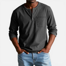Herren Langarmshirt mit Knopfleiste und Brusttasche in Schwarz