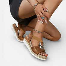 Orthopädische Damen Sandalen mit Keilsohle und Zierdetail in Braun