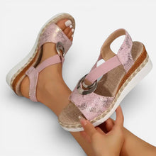 Orthopädische Damen Sandalen mit Keilsohle und Zierdetail in Rosa