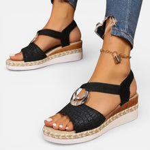 Orthopädische Damen Sandalen mit Keilsohle und Zierdetail in Schwarz