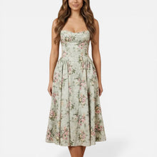 Floral Midikleid für Hochzeitsgäste mit Trägern in Grün