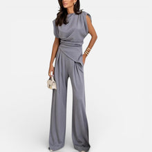 Damen Jumpsuit Weitbein V Ausschnitt in Hellgrau