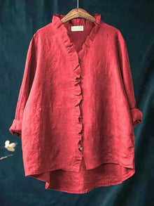 Célestine - Bluse mit zarten Rüschen in Rot