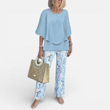 Damen Zweiteiler mit Bluse und gemusterter Hose in Blau