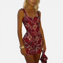 Minikleid mit Paillettenmuster und Trägern in Rot