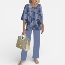 Damen Zweiteiler mit Bluse und gemusterter Hose in Lila