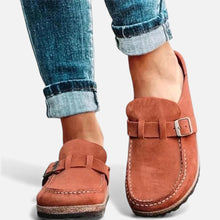 Damen Wildleder Slipper mit Schnalle in Rost