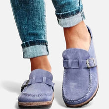 Damen Wildleder Slipper mit Schnalle in Lila