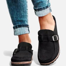 Damen Wildleder Slipper mit Schnalle in Schwarz