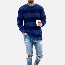 Herren Gestreifter Strickpullover in Blau