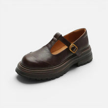 Orthopädische Mary Jane Schuhe mit Riemen und Profilsohle in Braun
