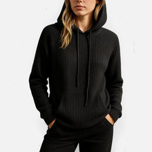 Damen Strick Hoodie mit weichem Rippmaterial in Schwarz