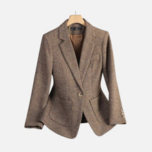 Damen Wollblazer mit Reverskragen und aufgesetzten Taschen in Braun