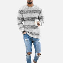 Herren Gestreifter Strickpullover in Grau