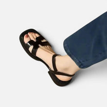 Orthopädische Sandalen Offene Zehen Knöchelriemen Flach in Schwarz
