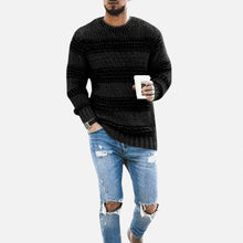 Herren Gestreifter Strickpullover in Schwarz