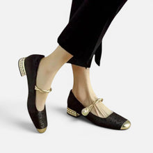 Orthopädische Mary Jane Schuhe Riemen Design Blockabsatz Jacquard Muster in Schwarz