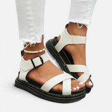Orthopädische Plateausandalen mit Knöchelriemen Offene Zehen Kreuzriemen in Weiß