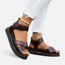 Orthopädische Plateausandalen mit Knöchelriemen Offene Zehen Kreuzriemen in Braun