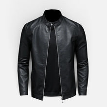 Herren Kunstlederjacke mit Stehkragen und Reißverschluss in Schwarz