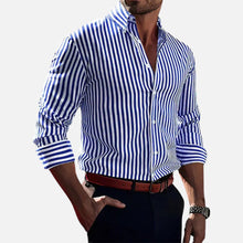 Herren Hemd mit Streifen und Knopfleiste in Blau