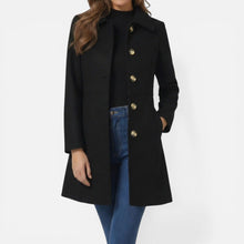 Damen Mantel mit Knopfleiste und tailliertem Schnitt in Schwarz