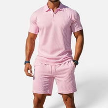 Herren Poloshirt und Shorts Set Kurzarm Strukturmuster in Rosa