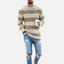 Herren Gestreifter Strickpullover in Khaki
