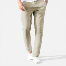 Herren Leinenhose mit Kordelzug und geradem Bein in Beige