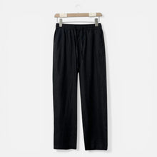 Herren Leinenhose mit elastischem Bund und Kordelzug in Schwarz