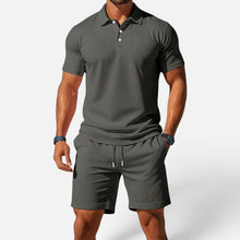 Herren Poloshirt und Shorts Set Kurzarm Strukturmuster in Grau