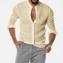 Herren Leinenhemd mit Stehkragen und Knopfleiste in Beige
