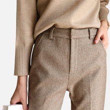 Damen Stoffhose mit Fischgrätenmuster in Braun