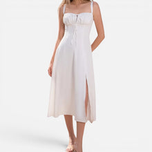 Midikleid Trägerkleid Gerafft Polyester Schlitz Saum in Weiß