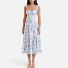 Midikleid mit Blumenmuster und Beinschlitz in Blau