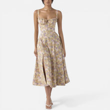 Midikleid mit Blumenmuster und Beinschlitz in Gelb
