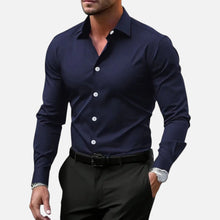 Herren Slim Fit Langarmhemd in Marineblau