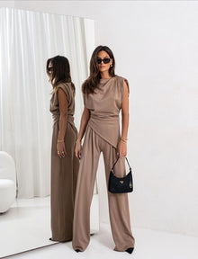 Irina – Eleganter Jumpsuit mit weitem Hosenbein für Damen in Khaki