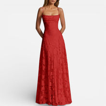 Damen Maxikleid mit Spaghettiträgern und ausgestelltem Rock in Rot