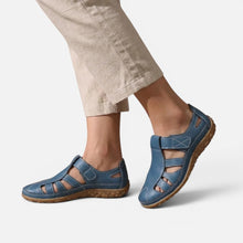 Orthopädische Halbschuhe Klettverschluss Cut Out Kunstleder in Blau