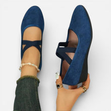 Orthopädische Damen Ballerinas mit Kreuzriemen und Keilsohle in Blau