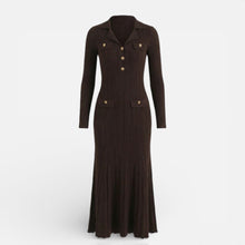 Damen Langarm Maxikleid mit Kragen in Braun