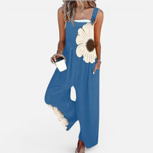 Damen Latzoverall mit Blumenprint und weitem Bein in Blau